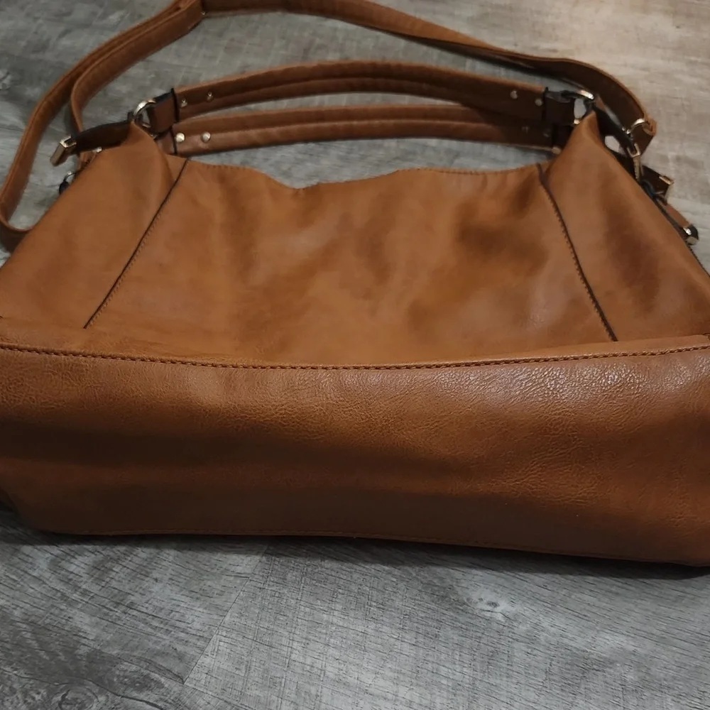 IMOSHION Tan Faux Leather Hobo Bag With Adjustable Stap‎